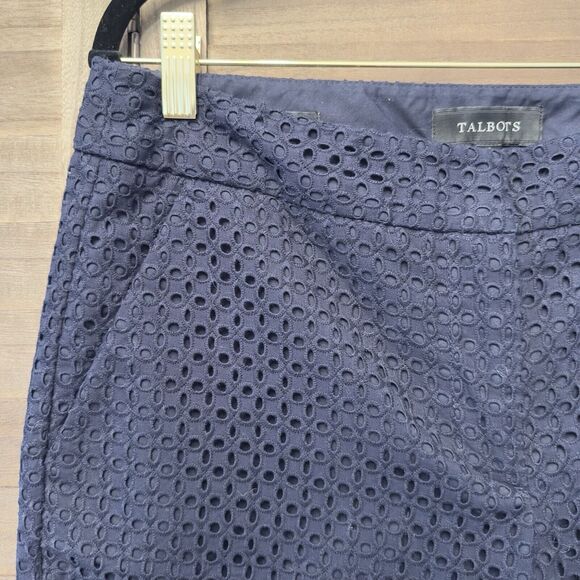 Talbots Womens Signature Eyelet Pants Navy Blue Cut Out Slim Cotton Preppy‎ Sz 6 - Picture 4 of 13